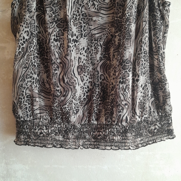 305a. brown vintage First Option leopard print sleeveless blouson y2k top, M - Picture 6 of 8